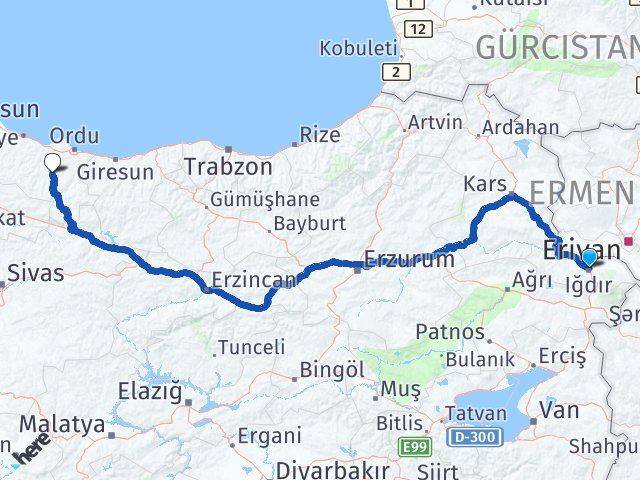 Iğdır Gürgentepe Ordu Arası Kaç Km - Yol Haritası
