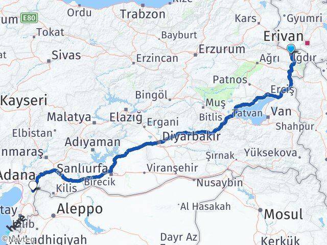 Iğdır Hassa Hatay Arası Kaç Km - Yol Haritası
