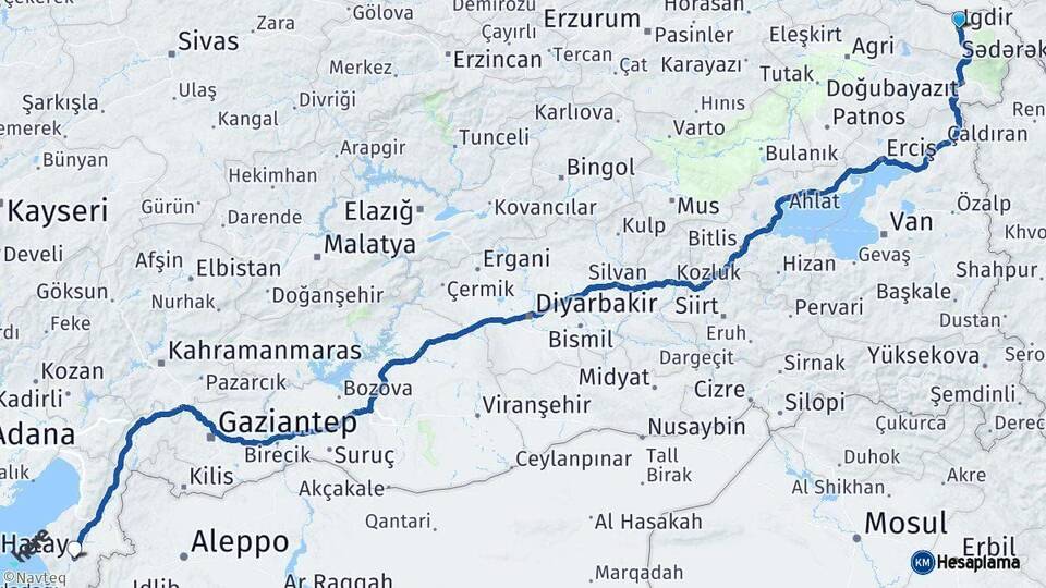 Iğdır Hatay Arası Kaç Km - Yol Haritası