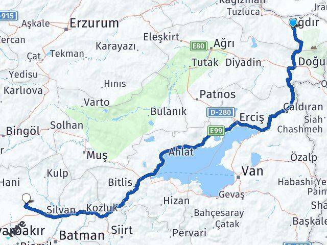 Iğdır Hazro Diyarbakır Arası Kaç Km - Yol Haritası