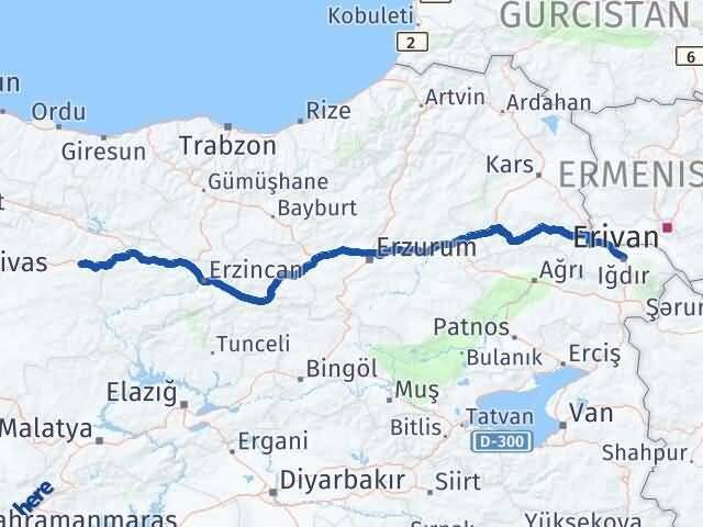 Iğdır İmranlı Sivas Arası Kaç Km - Yol Haritası