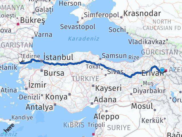 Iğdır İpsala Edirne Arası Kaç Km - Yol Haritası