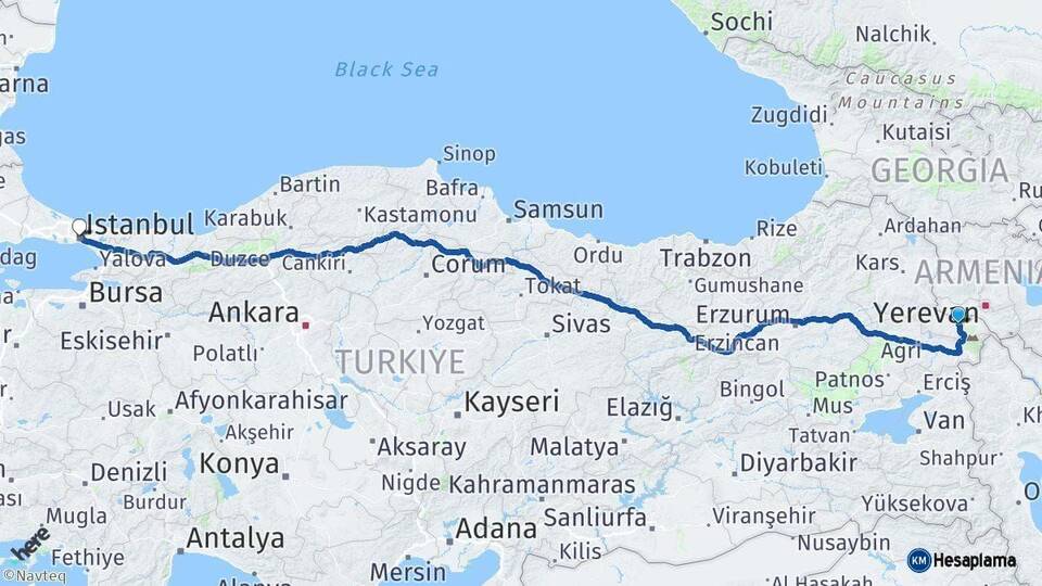 Iğdır İstanbul Arası Kaç Km - Yol Haritası