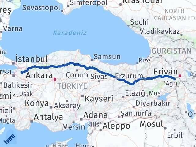 Iğdır İznik Bursa Arası Kaç Km - Yol Haritası