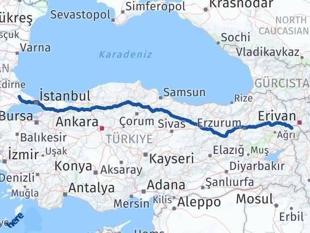 Iğdır Kapaklı Tekirdağ Arası Kaç Km - Yol Haritası