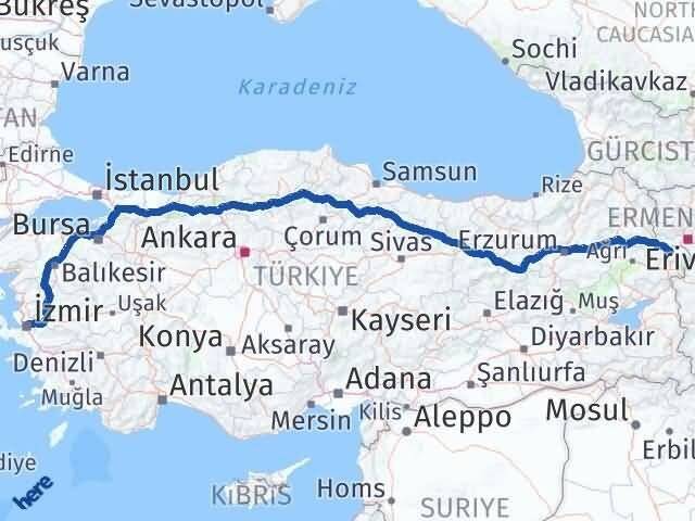 Iğdır Karabağlar İzmir Arası Kaç Km - Yol Haritası