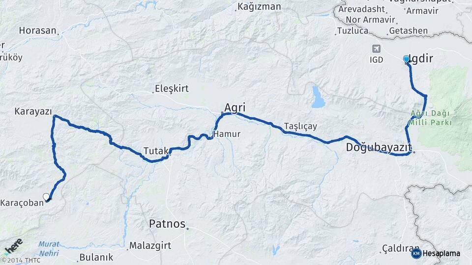 Iğdır Karaçoban Erzurum Arası Kaç Km - Yol Haritası