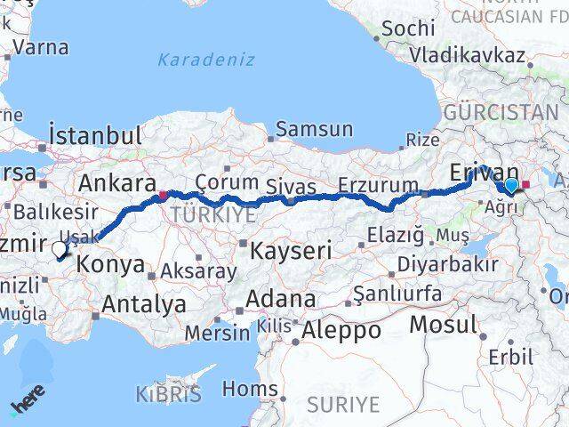 Iğdır Karahallı Uşak Arası Kaç Km - Yol Haritası