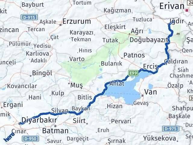 Iğdır Karakoyunlu Diyarbakır Arası Kaç Km - Yol Haritası