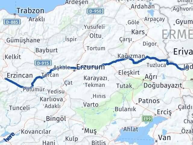 Iğdır Karakoyunlu Erzincan Arası Kaç Km - Yol Haritası