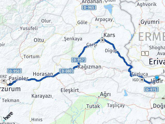 Iğdır Karakoyunlu Erzurum Arası Kaç Km - Yol Haritası