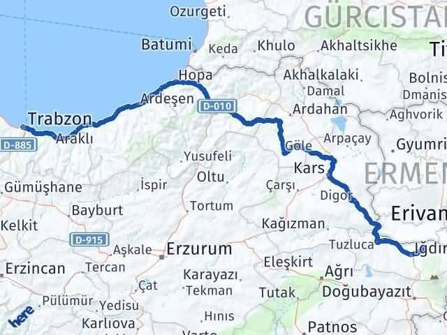Iğdır Karakoyunlu Trabzon Arası Kaç Km - Yol Haritası