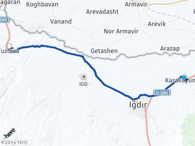 Iğdır Karakoyunlu Tuzluca Arası Kaç Km - Yol Haritası
