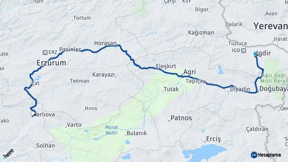 Iğdır Karlıova Bingöl Arası Kaç Km - Yol Haritası