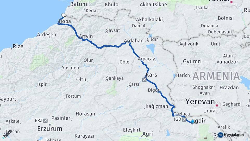 Iğdır Kemalpaşa Artvin Arası Kaç Km - Yol Haritası
