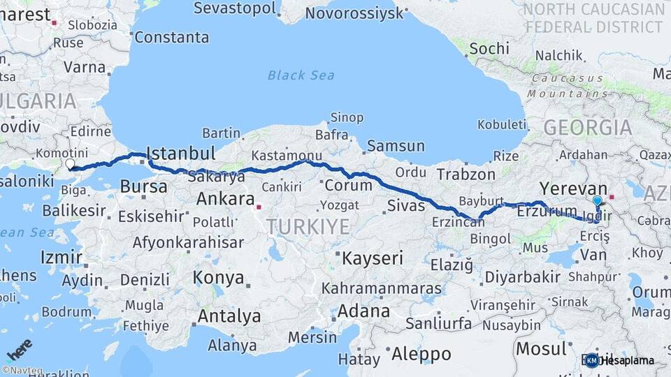 Iğdır Keşan Edirne Arası Kaç Km - Yol Haritası