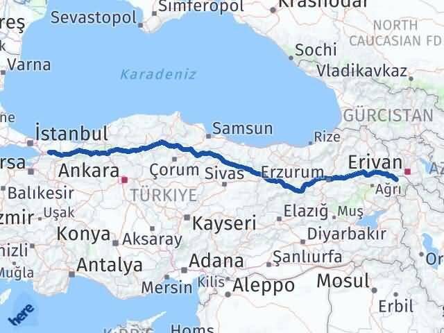 Iğdır Körfez Kocaeli Arası Kaç Km - Yol Haritası