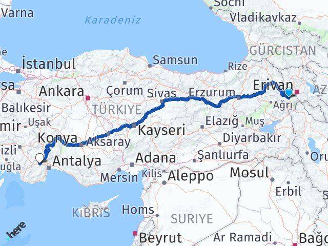 Iğdır Korkuteli Antalya Arası Kaç Km - Yol Haritası