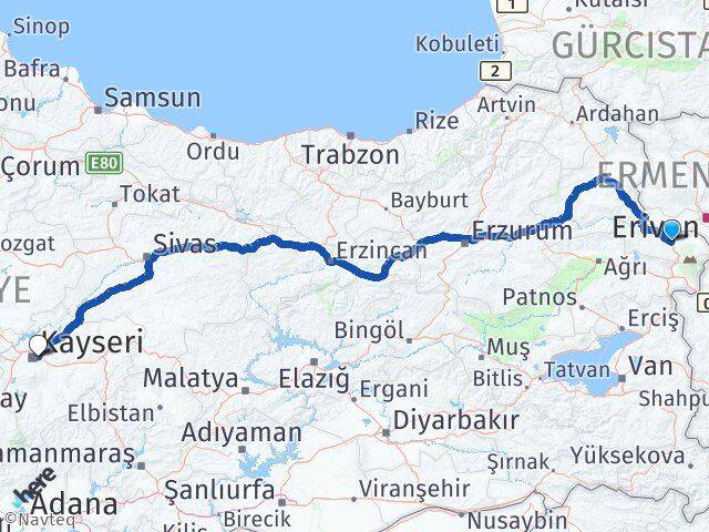 Iğdır Melikgazi Kayseri Arası Kaç Km - Yol Haritası