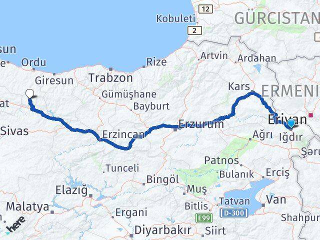Iğdır Mesudiye Ordu Arası Kaç Km - Yol Haritası