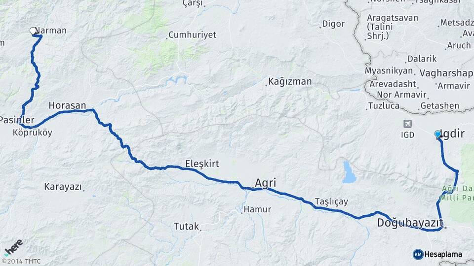 Iğdır Narman Erzurum Arası Kaç Km - Yol Haritası