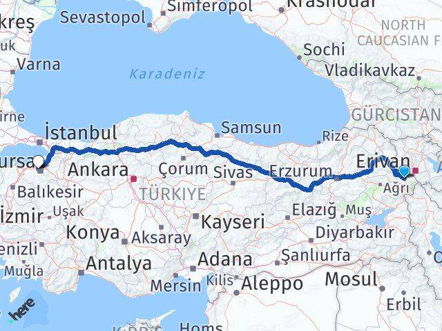 Iğdır Nilüfer Bursa Arası Kaç Km - Yol Haritası