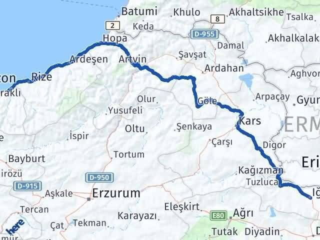 Iğdır Of Trabzon Arası Kaç Km - Yol Haritası