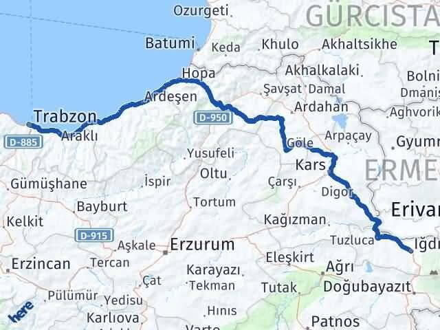 Iğdır Ortahisar Trabzon Arası Kaç Km - Yol Haritası
