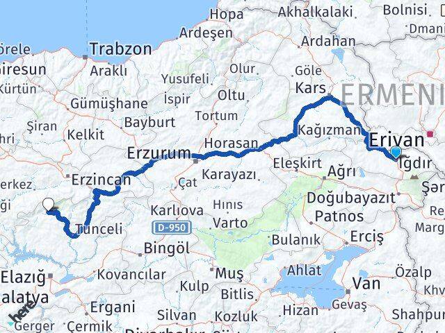 Iğdır Ovacık Tunceli Arası Kaç Km - Yol Haritası