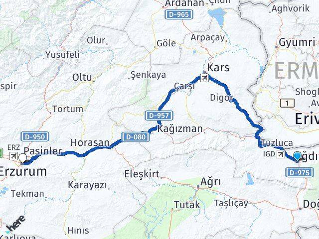 Iğdır Palandöken Erzurum Arası Kaç Km - Yol Haritası