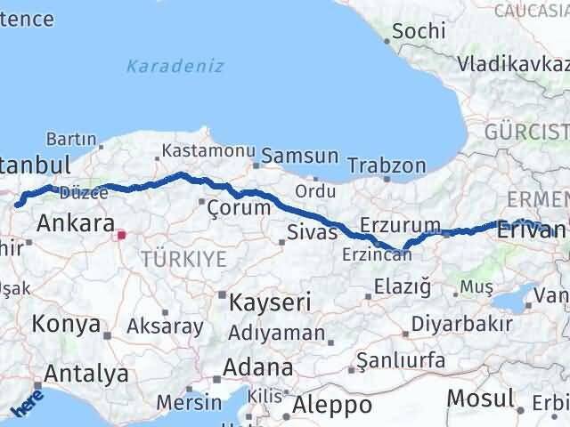 Iğdır Pamukova Sakarya Arası Kaç Km - Yol Haritası