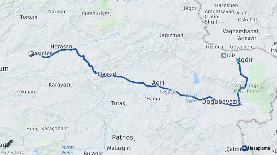 Iğdır Pasinler Erzurum Arası Kaç Km - Yol Haritası