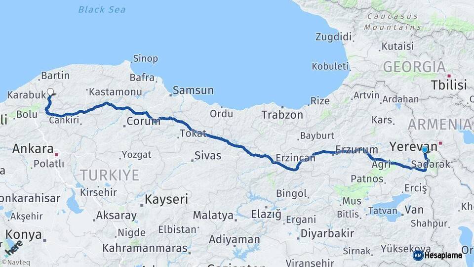 Iğdır Safranbolu Karabük Arası Kaç Km - Yol Haritası
