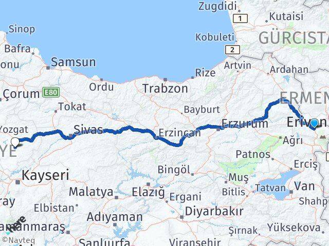 Iğdır Sarıkaya Yozgat Arası Kaç Km - Yol Haritası