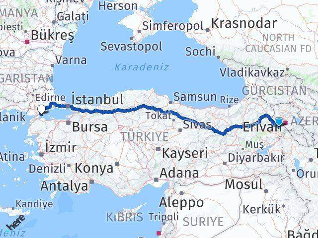 Iğdır Şarköy Tekirdağ Arası Kaç Km - Yol Haritası