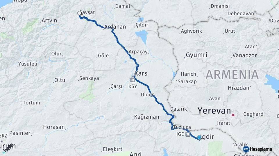 Iğdır Şavşat Artvin Arası Kaç Km - Yol Haritası