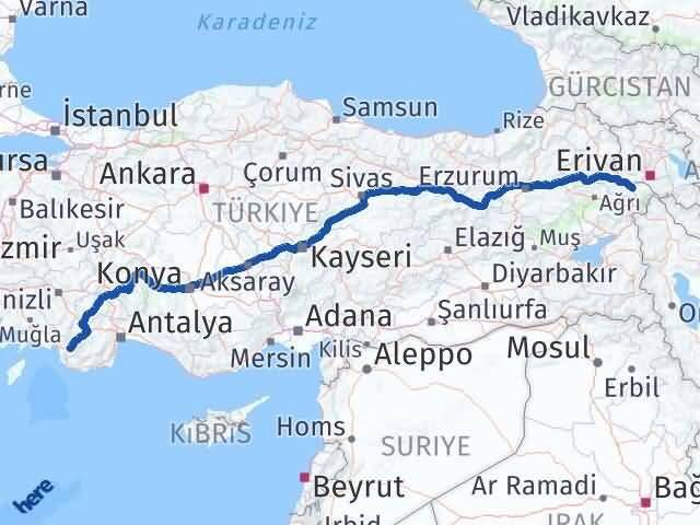 Iğdır Seydikemer Muğla Arası Kaç Km - Yol Haritası