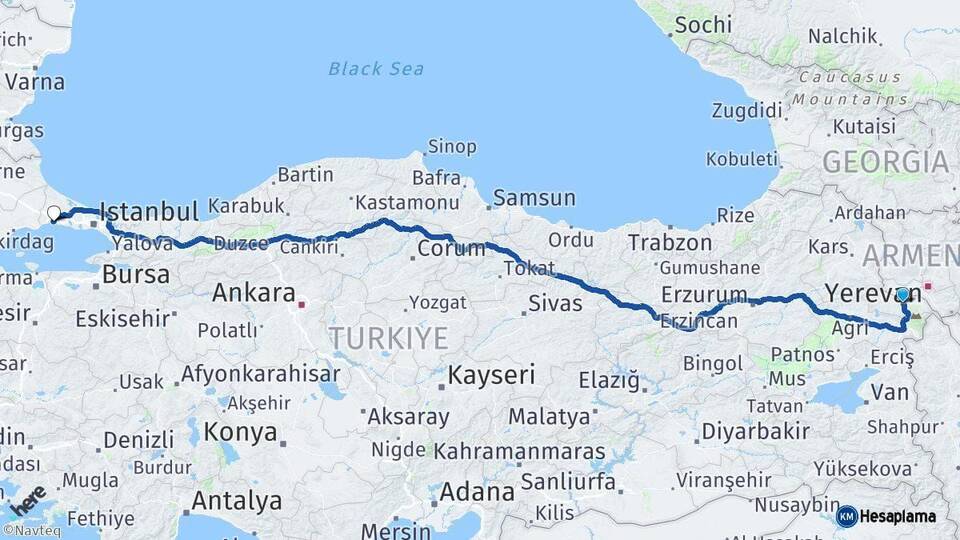 Iğdır Silivri İstanbul Arası Kaç Km - Yol Haritası