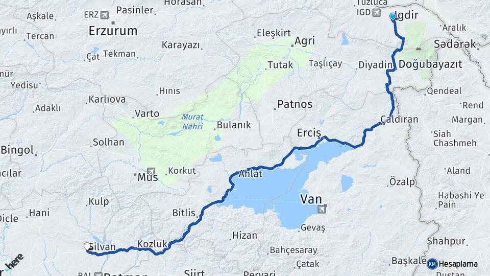 Iğdır Silvan Diyarbakır Arası Kaç Km - Yol Haritası
