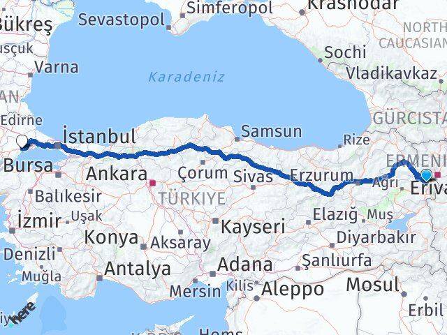 Iğdır Süleymanpaşa Tekirdağ Arası Kaç Km - Yol Haritası