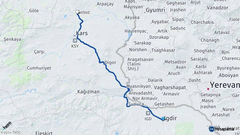 Iğdır Susuz Kars Arası Kaç Km - Yol Haritası