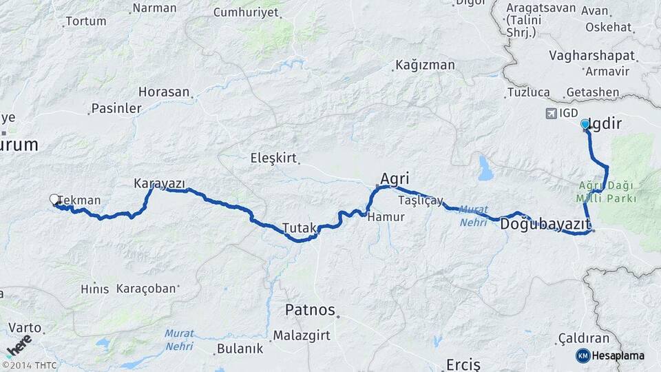 Iğdır Tekman Erzurum Arası Kaç Km - Yol Haritası