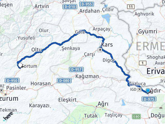 Iğdır Tortum Erzurum Arası Kaç Km - Yol Haritası
