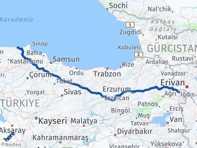 Iğdır Türkeli Sinop Arası Kaç Km - Yol Haritası