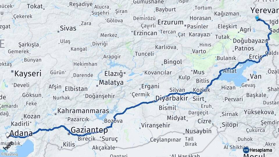 Iğdır Tuzluca Adana Arası Kaç Km - Yol Haritası