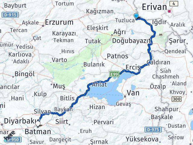 Iğdır Tuzluca Batman Arası Kaç Km - Yol Haritası
