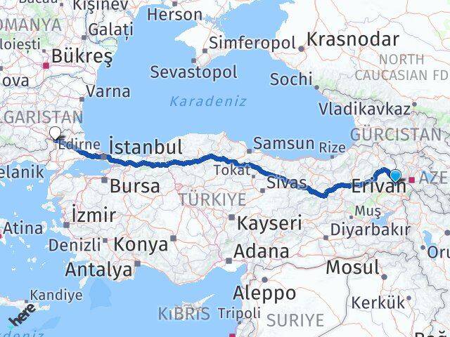 Iğdır Tuzluca Edirne Arası Kaç Km - Yol Haritası