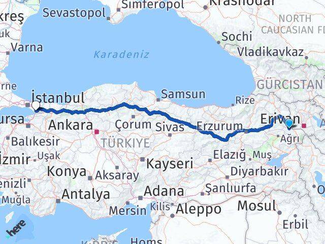 Iğdır Tuzluca Gebze Kocaeli Arası Kaç Km - Yol Haritası
