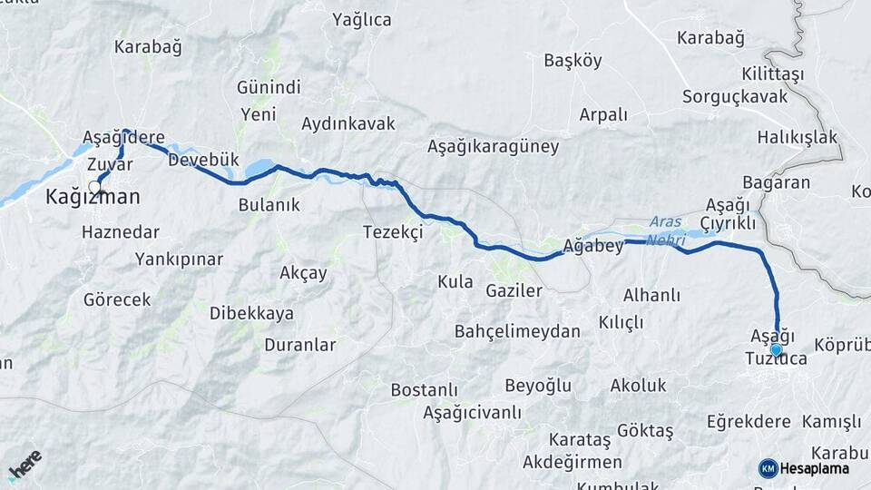 Iğdır Tuzluca Kağızman Kars Arası Kaç Km - Yol Haritası