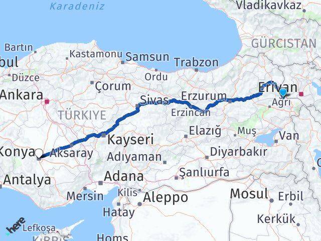 Iğdır Tuzluca Konya Arası Kaç Km - Yol Haritası